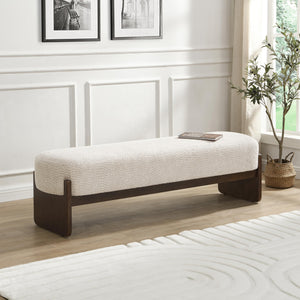Rectangular Loop Yarn Ottoman Bench with Rubberwood Frame