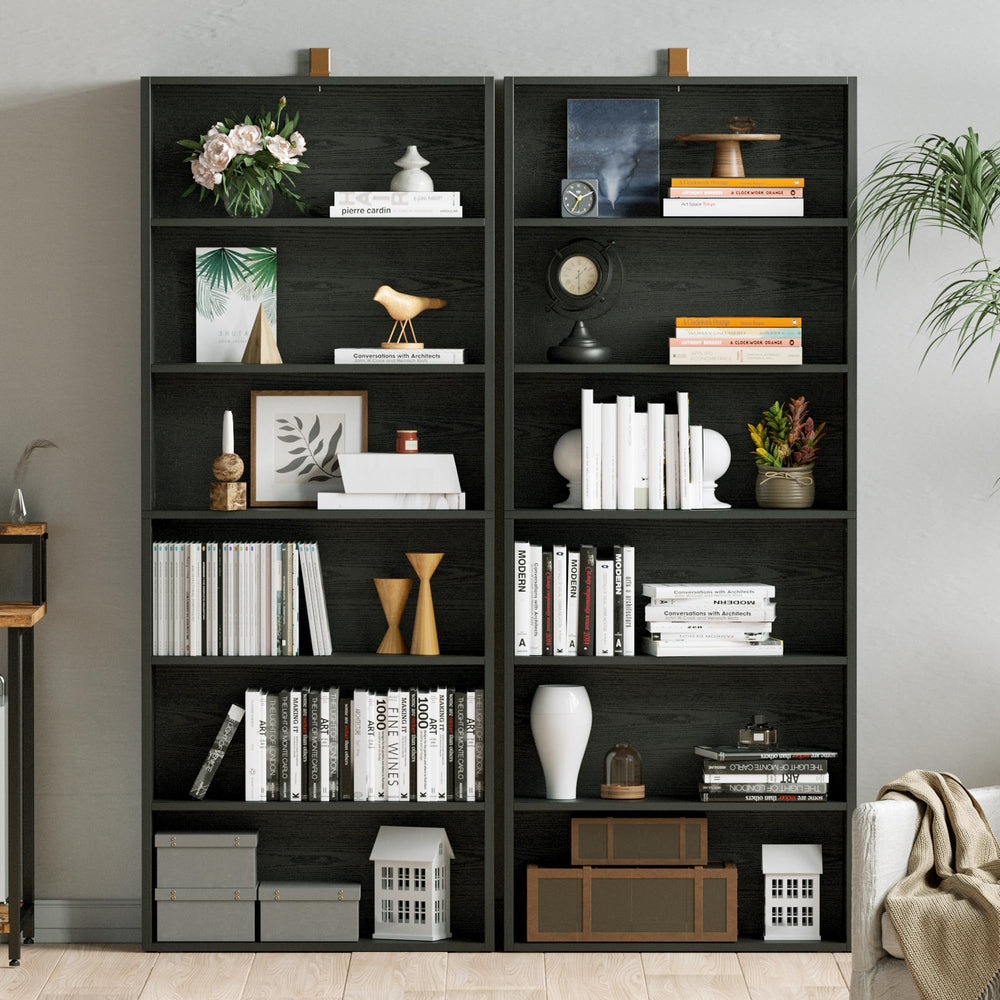 6-Tier Bookcase Set of 2, 70" Tall Floor Standing Bookshelf
