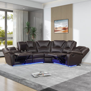 5-Seat Manual Reclining Sectional Sofa with LED Strip & Storage Console