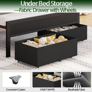 Platform Bed Frame with LED Lights, Charging Station & Storage Drawers