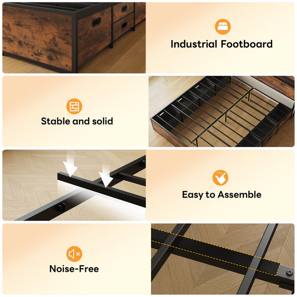 King & Queen Platform Bed Frame with 12 Storage Drawers & Headboard