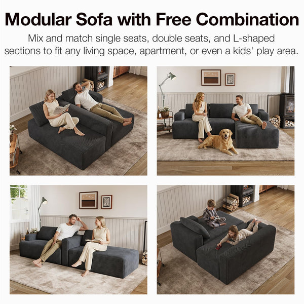 L-Shaped Modular Sectional Sofa with Coil Support