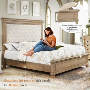 King Size Upholstered Bed Frame with Tall Headboard – Solid Wood, No Box Spring