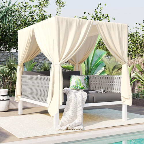 Outdoor Patio Daybed with Curtains & Cushions