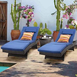 Outdoor Wicker Chaise Lounge Set with Cushions & Pillows