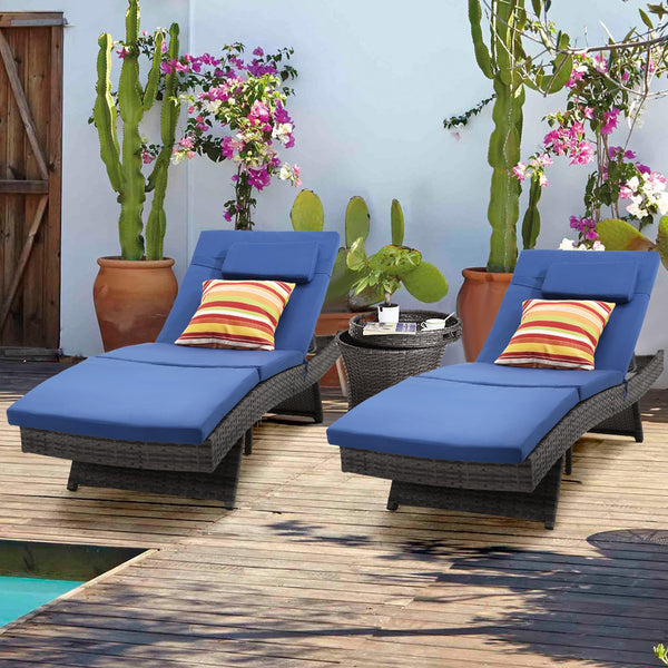 Outdoor Wicker Chaise Lounge Set with Cushions & Pillows
