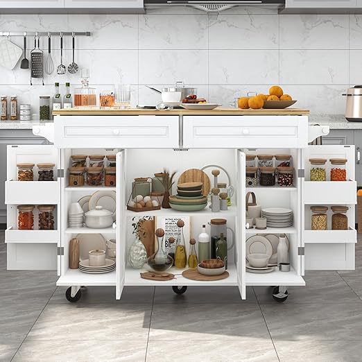 Rolling Kitchen Island Cart with Drop Leaf & Storage Cabinet