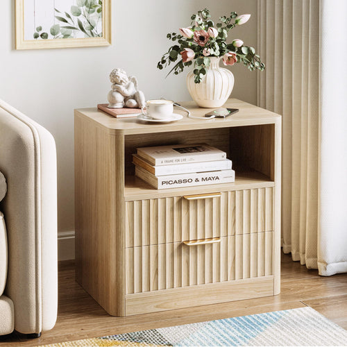 Fluted Nightstand Set of 2 with Charging Station