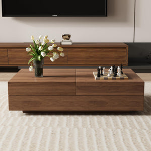 gaoyangjiaju Mid-Century Expandable Coffee Table with Storage – 47.2"-81.9" Adjustable Center Table for Living Room, Walnut Wood Finish
