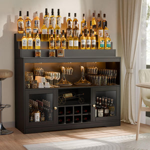 LED Wine Bar Cabinet with Liquor Display & Wine Rack