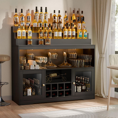 LED Wine Bar Cabinet with Liquor Display & Wine Rack