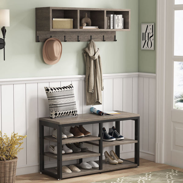 Industrial Hall Tree with Bench & Shoe Storage