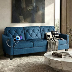 3-Seater Tufted Sofa – Linen Upholstered Couch for Living Room