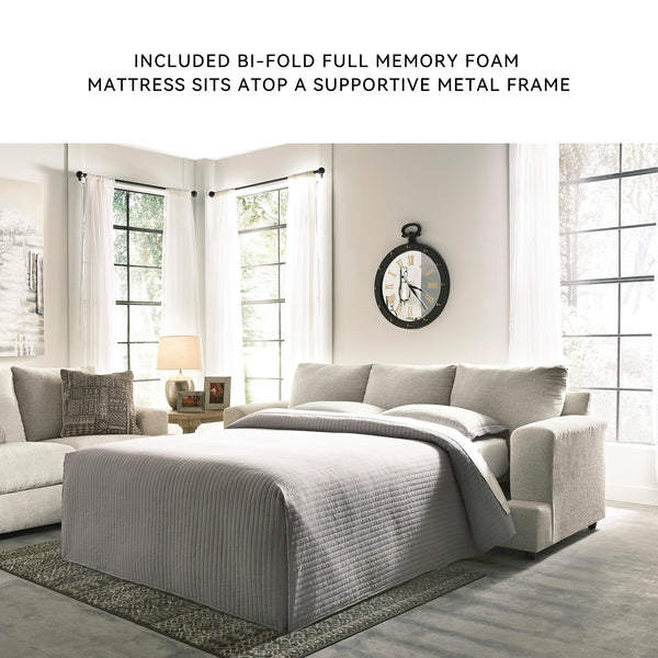 Cream Chenille Queen Sofa Sleeper with Accent Pillows