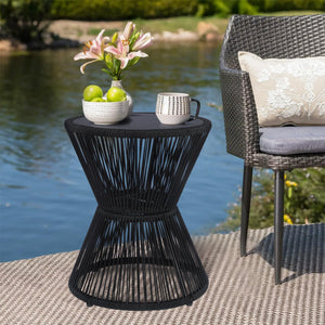 Woven Rope Outdoor Side Table with Tempered Glass Top