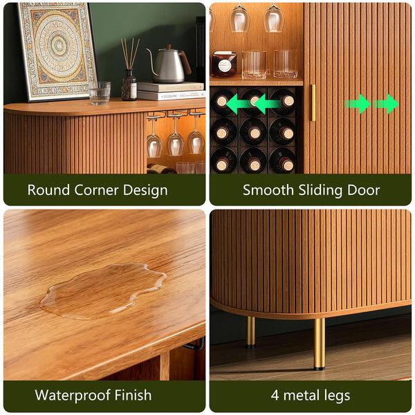 55" Fluted Wine Bar Cabinet with LED Lights