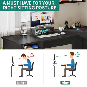 L-Shaped Desk with Power Outlets, File Drawer & Monitor Stand