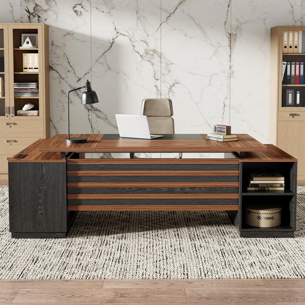 L-Shaped Executive Desk with Storage & Power Outlet, 78"