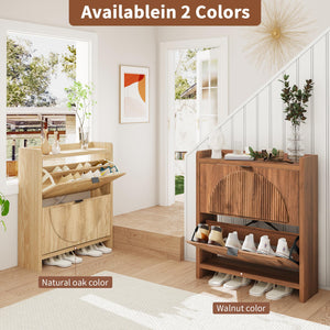 Flip Drawer Shoe Cabinet with Fluted Doors
