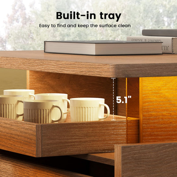 Square Fluted Coffee Table with LED Lights and Storage