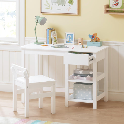 Kids Desk & Chair Set – Wooden Study Table with Drawer & Shelves, Ages 3–8