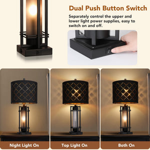 Modern Table Lamp Set of 2 with USB Charging & Black Grid Shade
