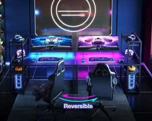 LED Gaming Desk with Storage Shelves & Monitor Stand