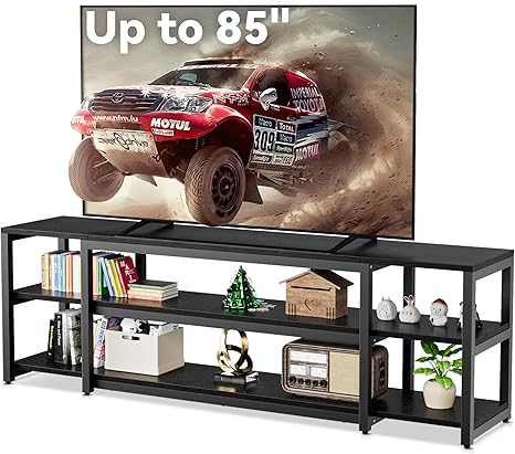 3-Tier TV Stand for 85 Inch TVs with Open Shelves