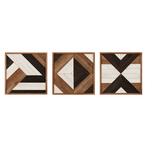 Boho Wood Wall Art Plaque Set of 3 – Geometric Rustic Decor