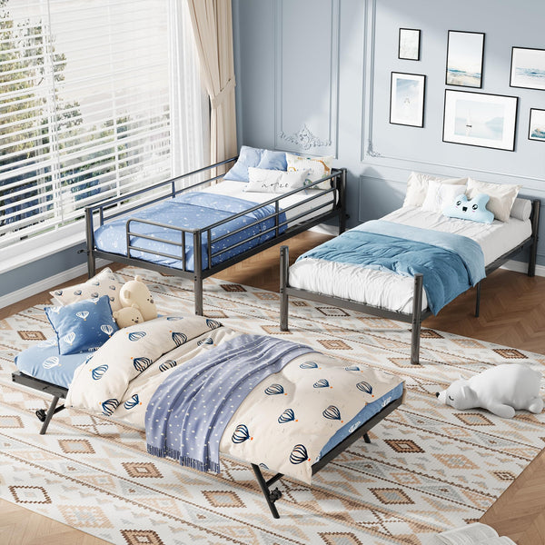 Triple Bunk Bed with Trundle – Twin Over Twin Metal Frame for Kids & Teens