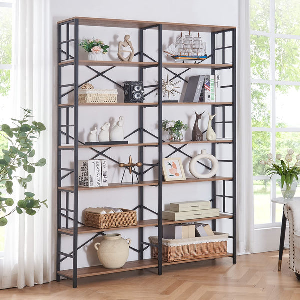 Industrial 7-Tier Double Wide Bookshelf