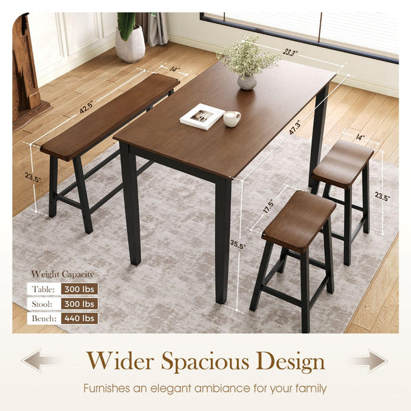 Counter Height Dining Table Set with Bench and Chairs – 5-Piece Wood Kitchen Set
