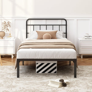 Metal Platform Bed Frame with Headboard & Under-Bed Storage