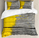 Queen Duvet Cover Set – Yellow Grey Brushed Microfiber 3-Piece Bedding Set with Pillow Shams