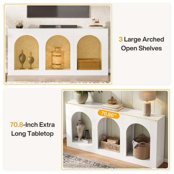 70.9" Console Table with 3 Arched Shelves