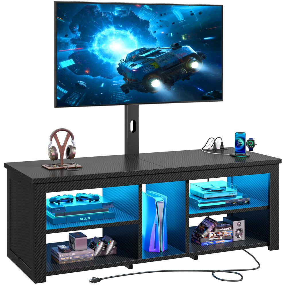 TV Stand with Swivel Mount, Power Outlet & LED Lights for 55–65 Inch TVs