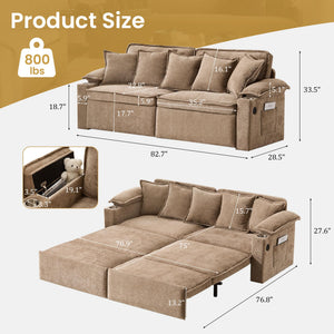 King Size Pull Out Sofa Bed – 3-in-1 Convertible Sleeper Sofa with Storage & USB Ports