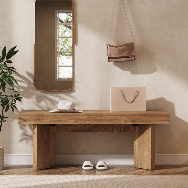 47" Wooden Entryway Bench – Farmhouse Indoor Seat for Bedroom, Hallway & Foyer