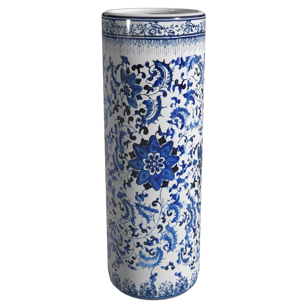 24" Floral Blue & White Porcelain Umbrella Stand
