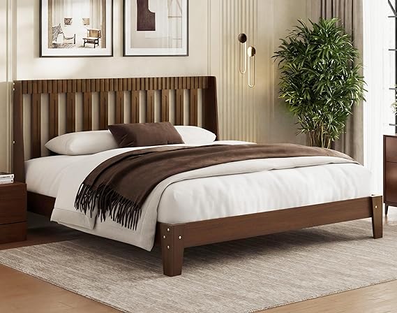 Wood Platform Bed Frame with Fluted Headboard | Queen & King