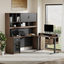 Electric Standing Desk & Executive Desk Set with Hutch & Drawers