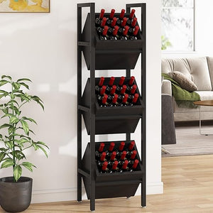 3-Tier Freestanding Wooden Wine Rack with Metal Frame