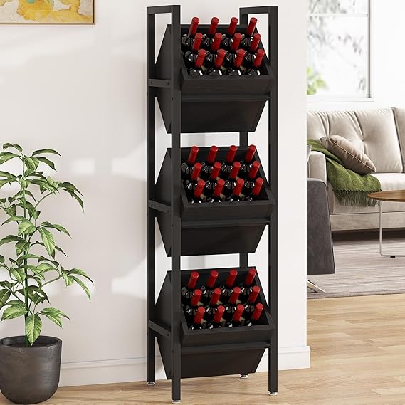 3-Tier Freestanding Wooden Wine Rack with Metal Frame