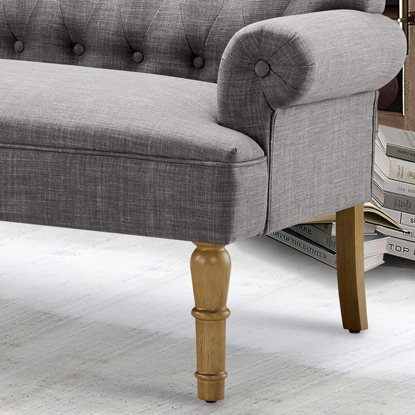 Button-Tufted Linen Loveseat with Wood Frame