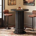 Round Farmhouse Bar Table with Wood Fence Base & Metal Footrest