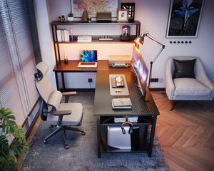 L-Shaped Gaming Desk with Hutch & Storage Shelves