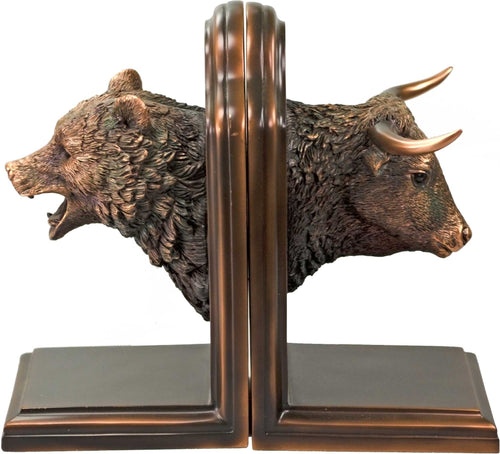 Bronze Bear & Bull Head Bookends – Set of 2