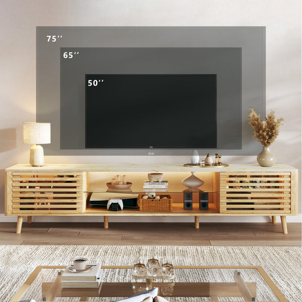 70" TV Stand with LED Lights & Faux Marble Top