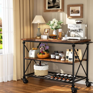 3-Tier Rolling Kitchen Island Cart with Pipe Legs