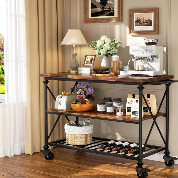 3-Tier Rolling Kitchen Island Cart with Pipe Legs